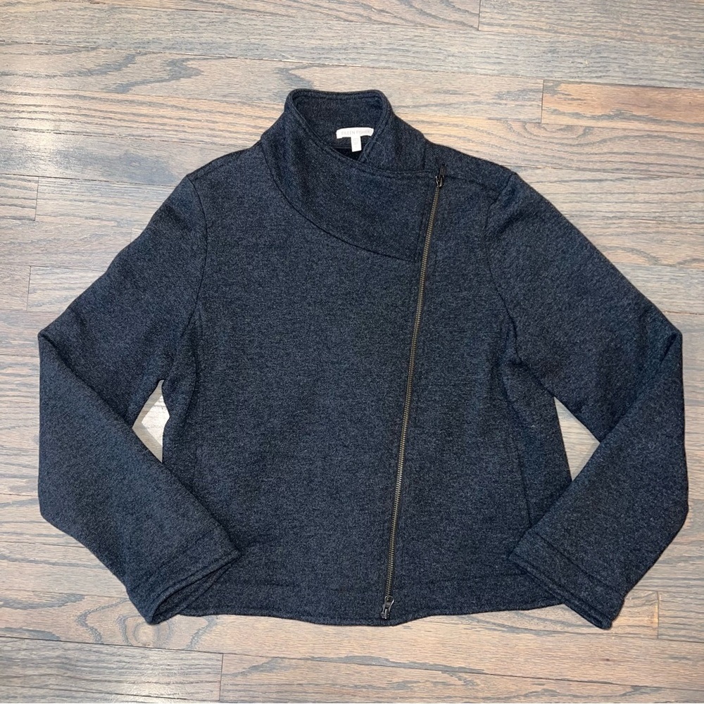 Eileen Fisher Jacket Large Wool Motorcycle Fleece Lined Sherpa Charcoal Grey - Picture 2 of 9